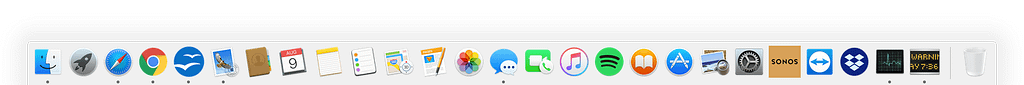 The Apple dock showing open applications
